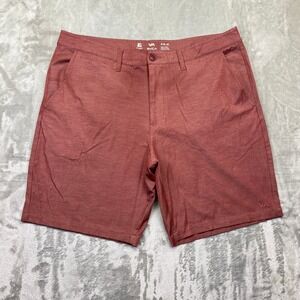 RVCA Mens Red Textured Hybrid Shorts Dual Purpose Trunk Walk Sz 36 Fits 37"